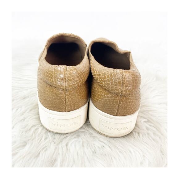 Vince Warren Size 9.5 Tan Women Snake-Embossed Leather Slip-On Platform Sneaker - Picture 5 of 13